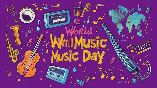 Photo vibrant colorful illustration of world music day