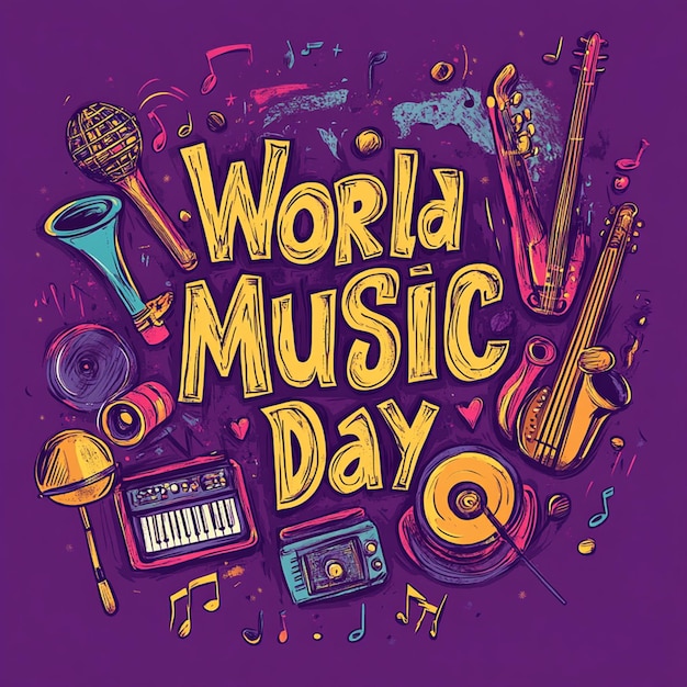 Photo vibrant colorful illustration of world music day