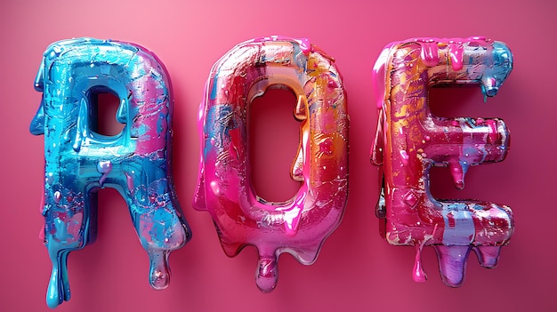 A vibrant and colorful liquid 3D font design with letters that appear to be dripping with cool fresh