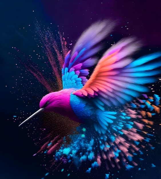 Vibrant colorful multicolored flying bird illustration ai