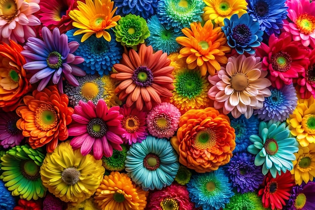 Vibrant colorful painting of flowers on an abstract colorful background