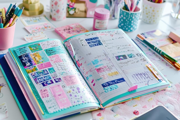 Photo vibrant and colorful planner for new year goals and inspirational decor ideas