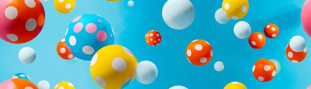 Photo vibrant colorful polka dot balls floating in blue background creating joyful and dynamic festive sce