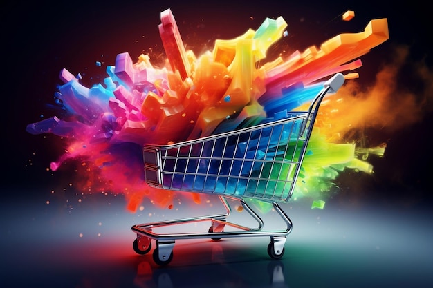 Vibrant and Colorful Shopping Concept with a Shopping Cart Generative AI