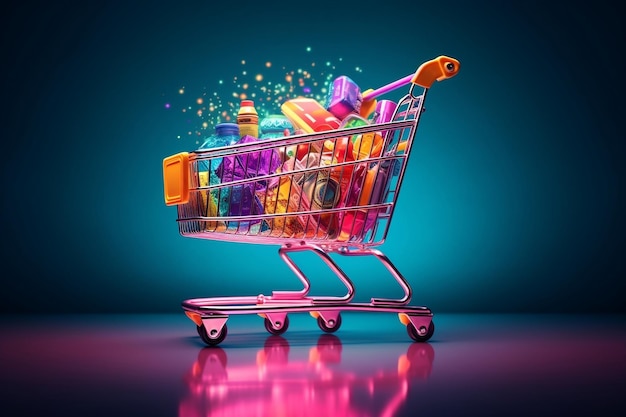 Vibrant and Colorful Shopping Concept with a Shopping Cart Generative AI