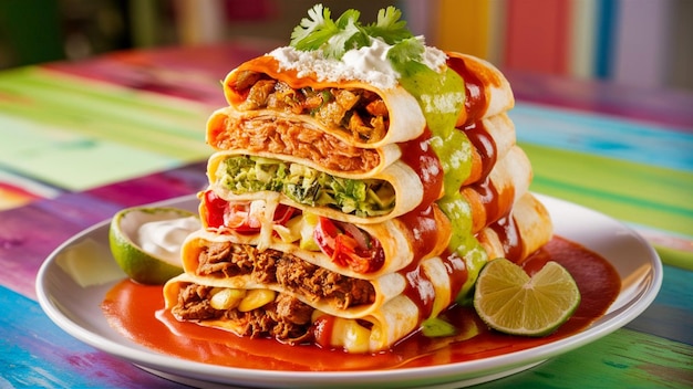 vibrant colors of fresh vegetables used in enchiladas such as bell peppers onions and tomatoes t