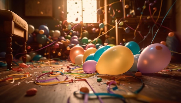 Vibrant colors illuminate cheerful birthday celebration indoors generated by AI