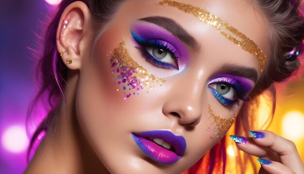 Vibrant colors makeup with glitter accents banner image