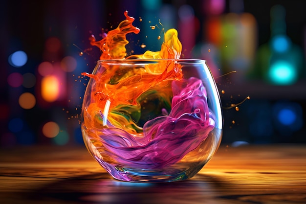 Vibrant colors swirl and dance within the translucent glass