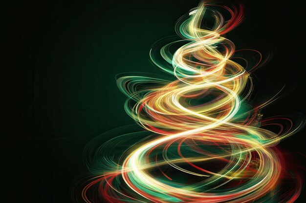 Photo a vibrant combination of swirling lines forms the elegant outline of a christmas tree glowing brightly against a dark backdrop generative ai