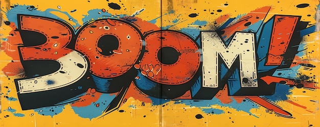 Vibrant comicstyle graffiti art with the word Boom on a colorful background