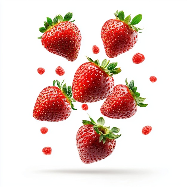 Photo vibrant commercial photo of strawberry in mid air