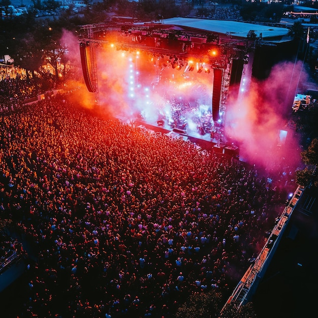 Photo a vibrant concert crowd illuminated by stage lights