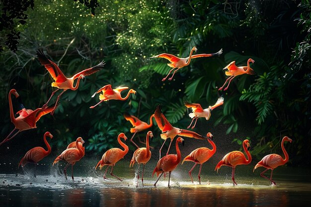 Photo vibrant congregation flamingos