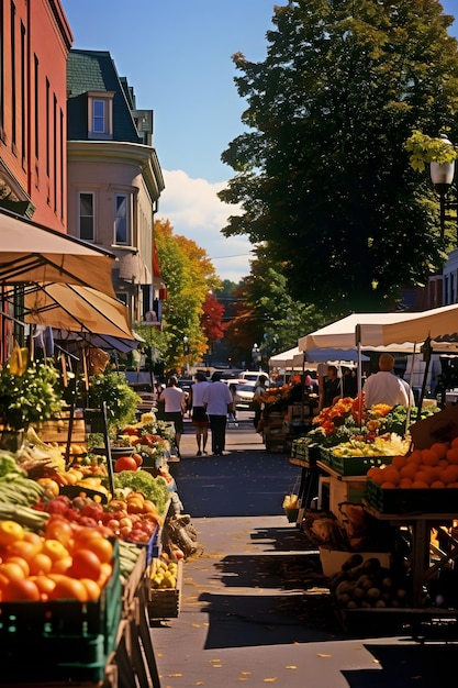 Photo vibrant connecticut street market a snapshot of urban life and local commerce