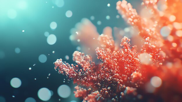 Photo vibrant coral macro shot with colorful bubbles showcasing the beauty of underwater life and marine e