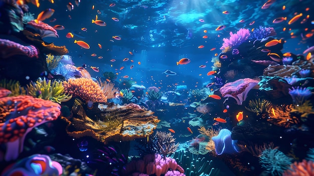 Vibrant Coral Reef Ecosystem with Colorful Fish