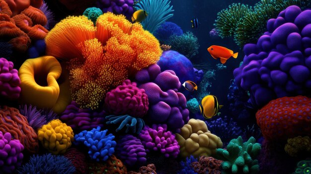 Photo vibrant coral reef with colorful fish and underwater life