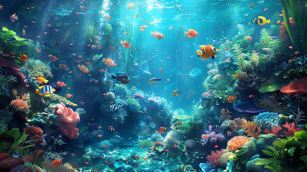 Vibrant Coral Reef with Colorful Fish