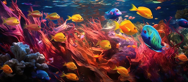 Photo vibrant coral reef with colorful fish