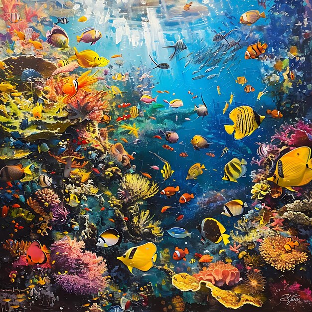 Vibrant Coral Reef with Colorful Fish