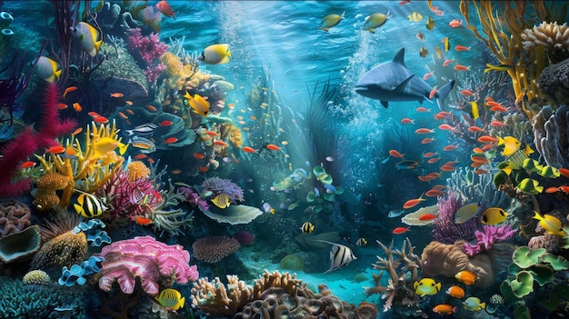 Vibrant Coral Reef with Diverse Marine Life