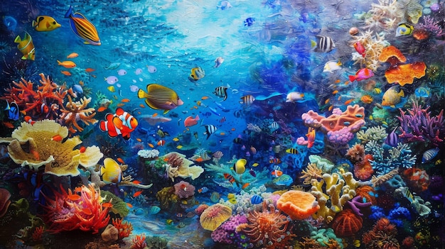 Vibrant Coral Reef with Diverse Marine Life