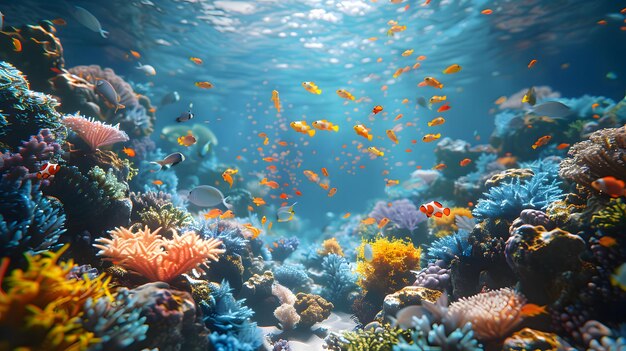 Vibrant Coral Reef with Tropical Fish Underwater Generative Ai