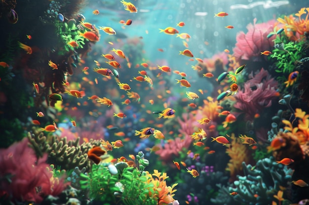 Vibrant coral reefs teeming with life