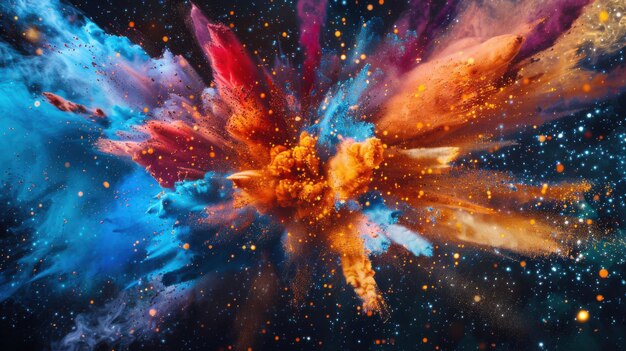 Photo vibrant cosmic nebula with colorful stars