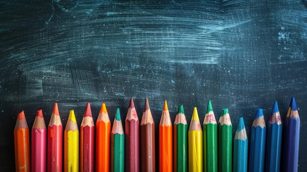 Vibrant Crayons on Chalkboard Back to School Drawing Scene