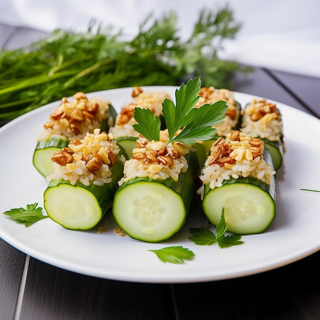 Vibrant Cucumber Delight Stuffed with Rice and Tempeh