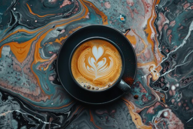 Photo a vibrant cup of espresso on a colorful abstract background combining art and coffee for a lively scene