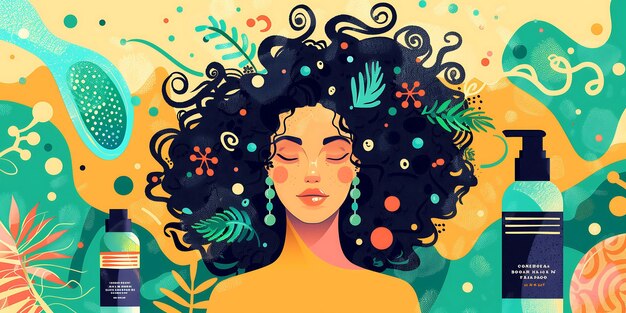 Photo vibrant curly hair care modern digital illustration