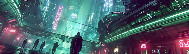 Photo a vibrant cyberpunk cityscape glowing with neon lights and futuristic architecture capturing a sense of mystery and intrigue