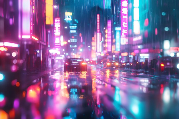 Vibrant Cyberpunk Cityscape with Neon Lights