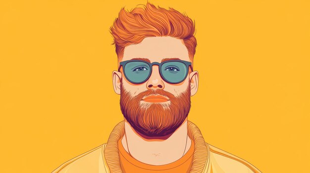 A vibrant D illustration depicting a cheerful man with a trendy hairstyle and beard