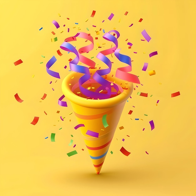 Vibrant D of a Yellow Party Popper Emoji Icon with Colorful Confetti Explosion