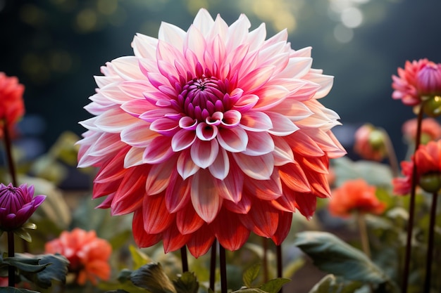 Vibrant dahlia blossom in a garden