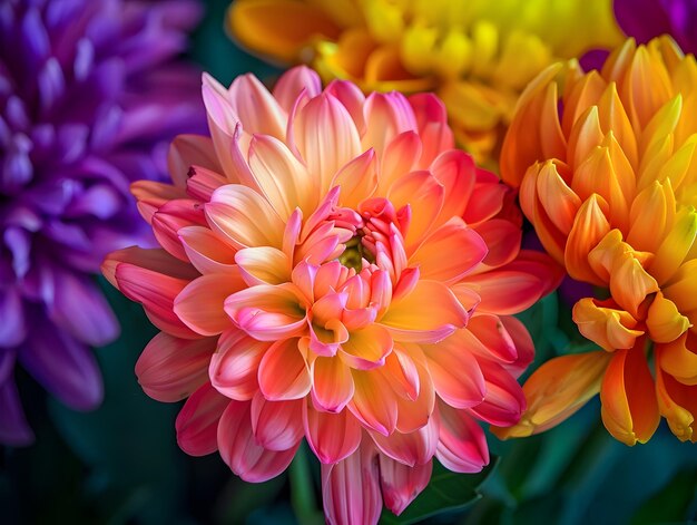 Vibrant Dahlia Blossoms in Kaleidoscopic Hues A Macro Photography Masterpiece