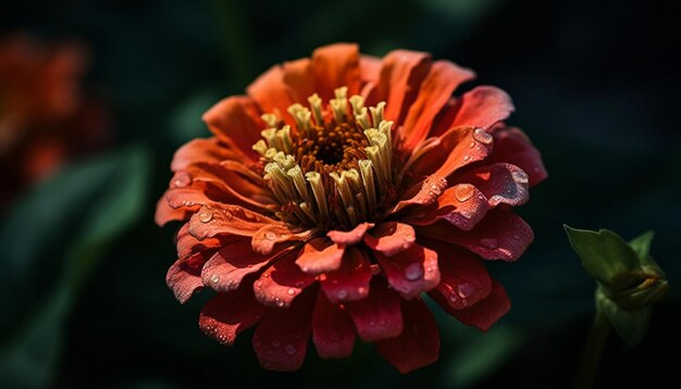 Vibrant dahlia in a meadow wet with morning dew generated by AI