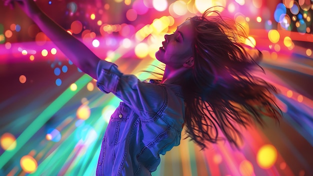 Photo vibrant dance floor lights in motion blur