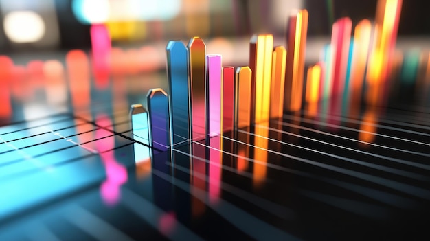 Photo vibrant data visualization with colorful bars representing statistical trends on a digital interface