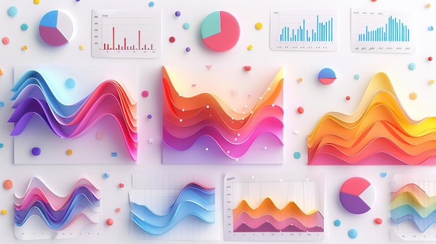 Photo vibrant data visualization with colorful graphs and charts