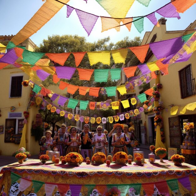 Vibrant Day of the Dead Celebration in Traditional Mexican Style Generative AI