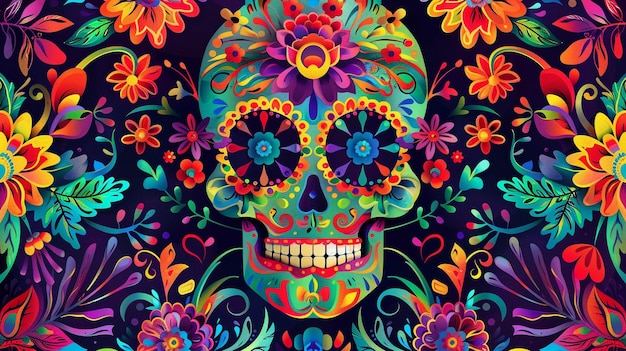 Vibrant Day of the Dead Designs Sugar Skulls Festive Patterns Backgrounds and Posters