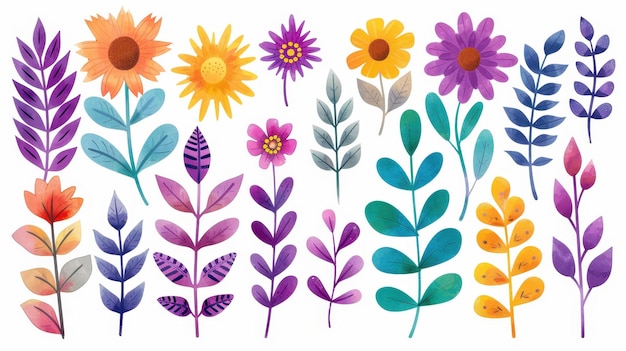 Vibrant decorative watercolor flowers create a cheerful ambiance in this handdrawn illustration