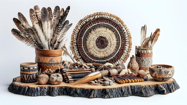 Photo vibrant delaware native american crafts display in clean studio setting