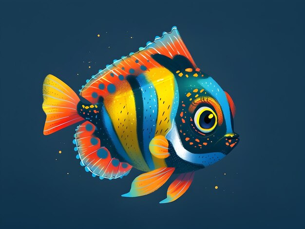 Photo vibrant and detailed of a colorful tropical fish on a dark blue background