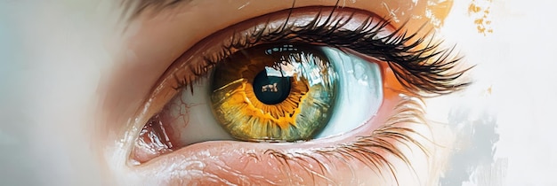 Photo a vibrant and detailed illustration of a human eye showcasing a captivating blend of golden an